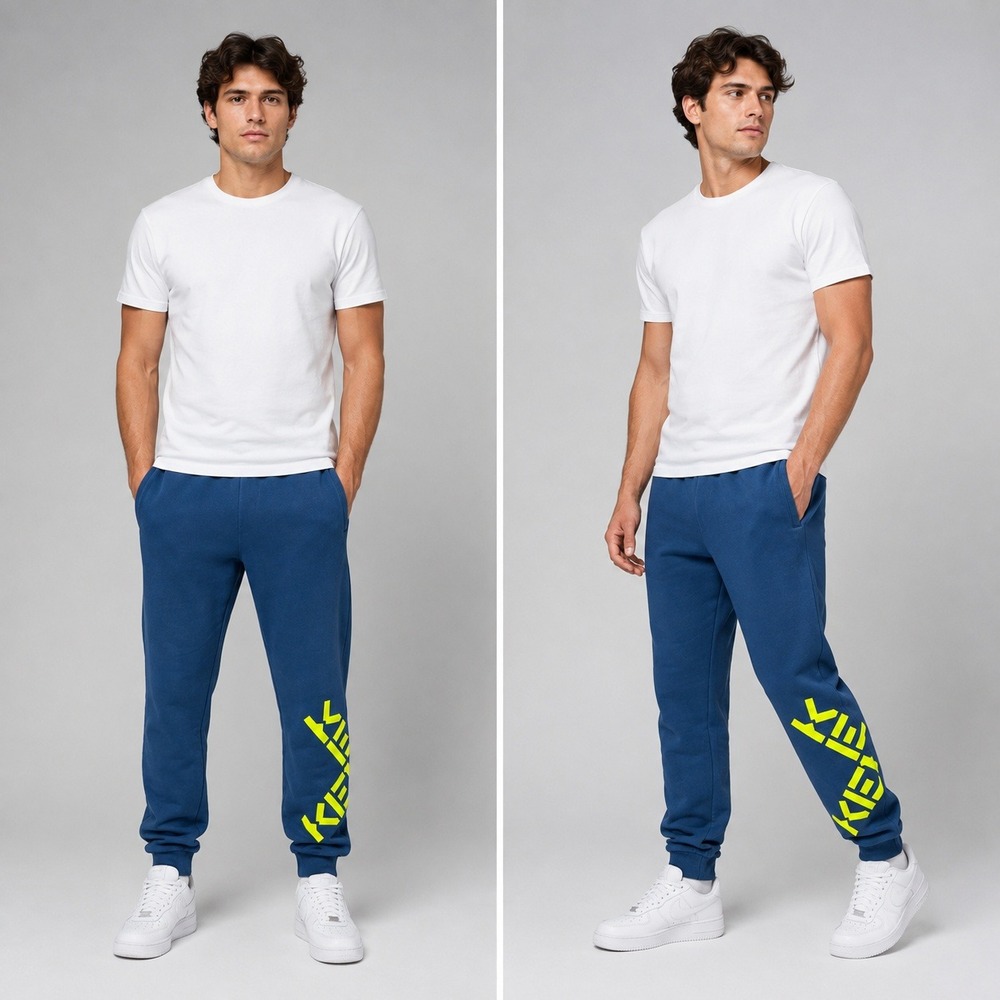 Kenzo Mens Logo Sweatpants Blue Neon Yellow Graphic Joggers Large